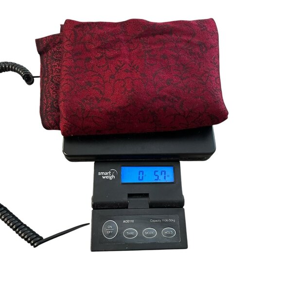 Pashmina Silk and Cashmere Paisley Print Red Black Scarf Wrap Shawl 28" x 72" - Picture 6 of 6